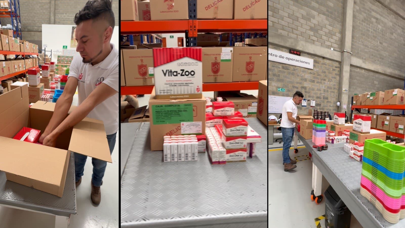 Preparación de la donación de productos veterinarios en el centro de operaciones de Laboratorios ZOO